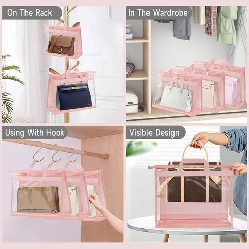 Vercord Clear PVC Handbag Dust-Free Cover Moistureproof Purse Storage Bag Organizer with Handle Zipper Space-Save Holder for Closet Beige XL 3Pcs in Saudi Arabia