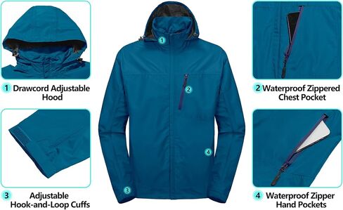 Little Donkey Andy Men's Waterproof Rain Jacket Outdoor Lightweight Hooded Raincoat for Hiking Golf Travel Fishing Black XL in Saudi Arabia