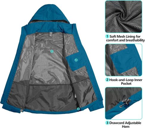 Little Donkey Andy Men's Waterproof Rain Jacket Outdoor Lightweight Hooded Raincoat for Hiking Golf Travel Fishing Black XL in Saudi Arabia