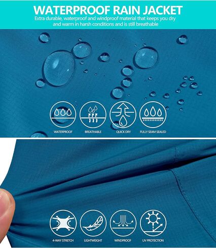 Little Donkey Andy Men's Waterproof Rain Jacket Outdoor Lightweight Hooded Raincoat for Hiking Golf Travel Fishing Black XL in Saudi Arabia