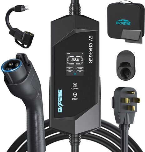 Level 1/2 EV Charger for SAE J1772, 40A 110-240V Portable EV Charger with NEMA 14-50/NEMA 5-15 Plug, 25ft Cable ETL Listed Electric Vehicle Charger for J1772 Electric Cars in Kuwait