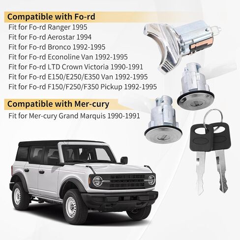 مجموعة أسطوانة قفل باب مفتاح الإشعال مناسبة لفورد F150 F250 F350 1992-1995 ، لفورد رينجر 1995 ، يحل محل F3UZ1522050D C-42-150 DP-42-122 in Kuwait