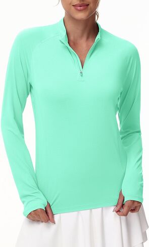 Isnowood Women's 1/4 Zip Long Sleeve Rash Guard ، UPF 50+ UV Sun Protection Terts ، Quick Prading Prockution Tops Athletic Tops in Kuwait