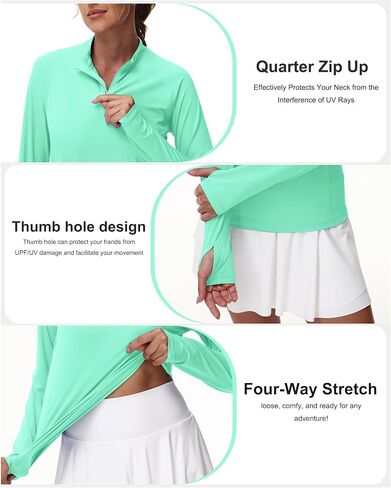 Isnowood Women's 1/4 Zip Long Sleeve Rash Guard ، UPF 50+ UV Sun Protection Terts ، Quick Prading Prockution Tops Athletic Tops in Kuwait