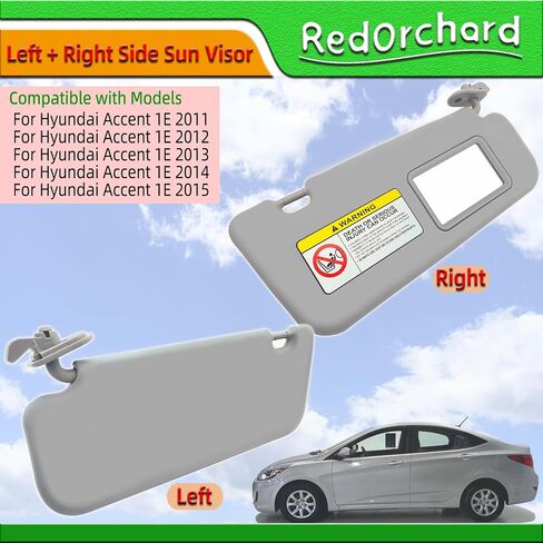 Left & Right Side Sun Visor Fit for Hyundai Accent 1E 2011 2012 2013 2014 2015 Replace 85210-1R000 85220-1R000 Front Driver & Passenger Protection Shade Sunshade Makeup Mirror Blocker Gray in Saudi Arabia