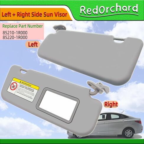 Left & Right Side Sun Visor Fit for Hyundai Accent 1E 2011 2012 2013 2014 2015 Replace 85210-1R000 85220-1R000 Front Driver & Passenger Protection Shade Sunshade Makeup Mirror Blocker Gray in Saudi Arabia