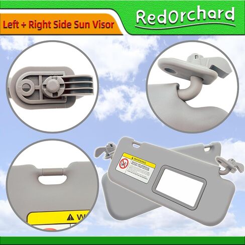 Left & Right Side Sun Visor Fit for Hyundai Accent 1E 2011 2012 2013 2014 2015 Replace 85210-1R000 85220-1R000 Front Driver & Passenger Protection Shade Sunshade Makeup Mirror Blocker Gray in Saudi Arabia