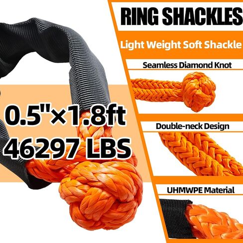 MITZONE Recovery Tow Strap,Heavy Duty Tow Strap Recovery Kit,Car Vehicle Heavy Duty Recovery Rope 44092 lbs for Diesel Trucks,SUV, ATV,Backhoe, Excavators,Ring Shackles,Storage Bag in Saudi Arabia
