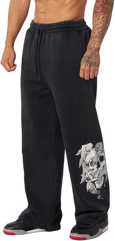 BOOMLEMON Mens Graphic Print Joggers Baggy Casual Workout Pants Bandana Punk Streetwear Sweatpants with Pockets in Saudi Arabia