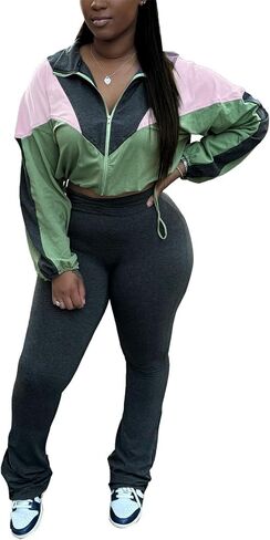 cu4eve Fall Two Piece Sets For Women 2024 Work Out Sets Gym Zip Up Cropped Jacket And Yoga Sweat Pants Track Suits in Kuwait