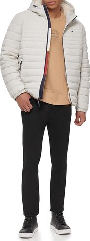 Tommy Hilfiger Men's Stretch Poly Hooded Packable Jacket with Sherpa Lining, Black, Medium in Saudi Arabia