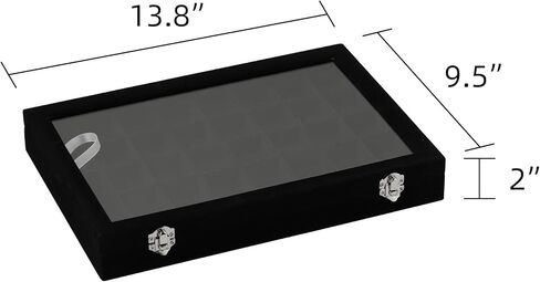 Frebeauty 48 Grid Jewelry Tray,Adjustable Earring Holder Organizer with Glass Lid,Velvet Drawer Jewelry Organizer for Rings,Studs,13.8 x 9.5 x 2 Inches Jewelry Display Box,Gift for Women(Beige) in Kuwait