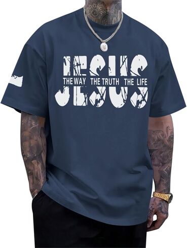 Christian Jesus Faith Shirts for Men God Religious Cross Bible Verse Inspirational Shirt Oversized Graphic Tees Tops in Saudi Arabia