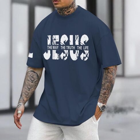 Christian Jesus Faith Shirts for Men God Religious Cross Bible Verse Inspirational Shirt Oversized Graphic Tees Tops in Saudi Arabia