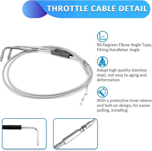 Mofun Clutch Cable & Throttle and Kidle Cable Kit & Non ABS Hydraulic Brake Line متوافق مع Harley Softail Fat Boy Train Deuce 2000-2006 ، Fit 16 "-18" Handbar ، Chrome in Saudi Arabia