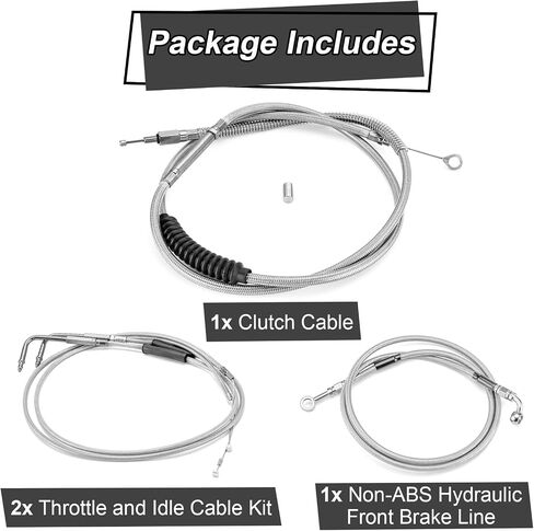 Mofun Clutch Cable & Throttle and Kidle Cable Kit & Non ABS Hydraulic Brake Line متوافق مع Harley Softail Fat Boy Train Deuce 2000-2006 ، Fit 16 "-18" Handbar ، Chrome in Saudi Arabia