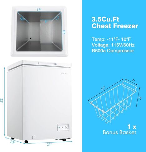 COSTWAY Chest Freezer, 7.0 Cu.ft Upright Single Door Refrigerator with 4 Removable Baskets, Compact Freezer with Manual Defrosting & Mechanical Temperature Control for Apartments, Dormitories Garage in Kuwait