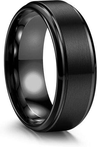 Jstyle Stainless Steel Wedding Rings for Men Women 8MM Mens Wedding Band Silver/Black/Gold Engagement Mens Rings, Matte Surface Polished Edge Men Ring Jewelry Comfort Fit 6-14 in Saudi Arabia