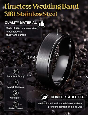 Jstyle Stainless Steel Wedding Rings for Men Women 8MM Mens Wedding Band Silver/Black/Gold Engagement Mens Rings, Matte Surface Polished Edge Men Ring Jewelry Comfort Fit 6-14 in Saudi Arabia