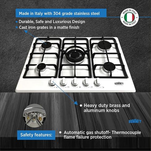 Summit GC527SS 27"" Gas Cooktop with 5 Sealed Burners Wok Ring Continuous Cast Iron Grates in Stainless Steel in Saudi Arabia