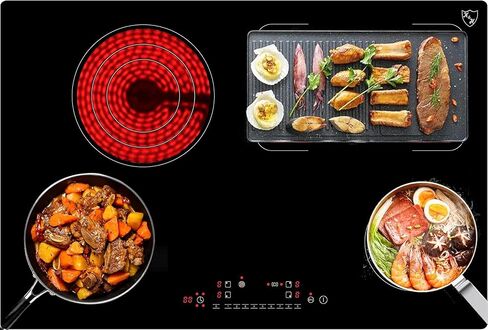 K&H 4 Burner 30 Inch Built-in Electric Stove Top Radiant Ceramic Cooktop Touch Control 240V 8000W CE304-8007 in Saudi Arabia