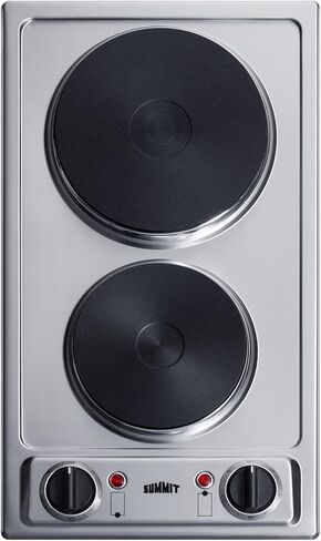 Summit CSD2B230 12"" Electric Cooktop with Two Solid Disk Elements Push-to-Turn Controls Indicator Lights and ADA Compliant Design in Stainless Steel in Saudi Arabia