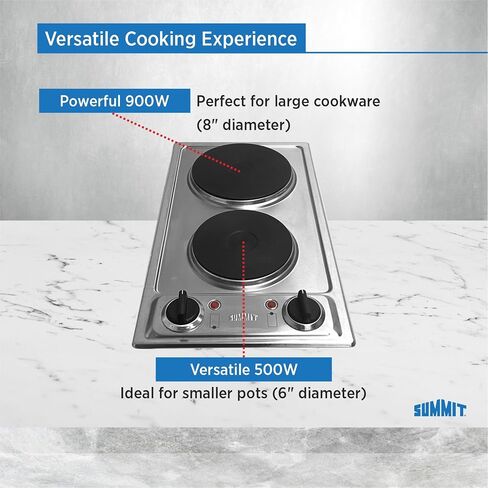 Summit CSD2B230 12"" Electric Cooktop with Two Solid Disk Elements Push-to-Turn Controls Indicator Lights and ADA Compliant Design in Stainless Steel in Saudi Arabia