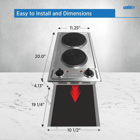 Summit CSD2B230 12"" Electric Cooktop with Two Solid Disk Elements Push-to-Turn Controls Indicator Lights and ADA Compliant Design in Stainless Steel in Saudi Arabia
