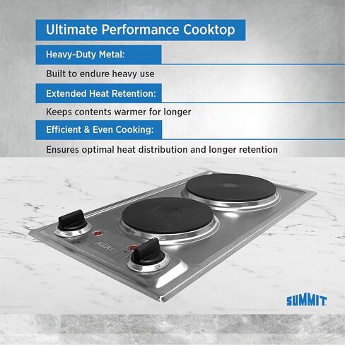 Summit CSD2B230 12"" Electric Cooktop with Two Solid Disk Elements Push-to-Turn Controls Indicator Lights and ADA Compliant Design in Stainless Steel in Saudi Arabia