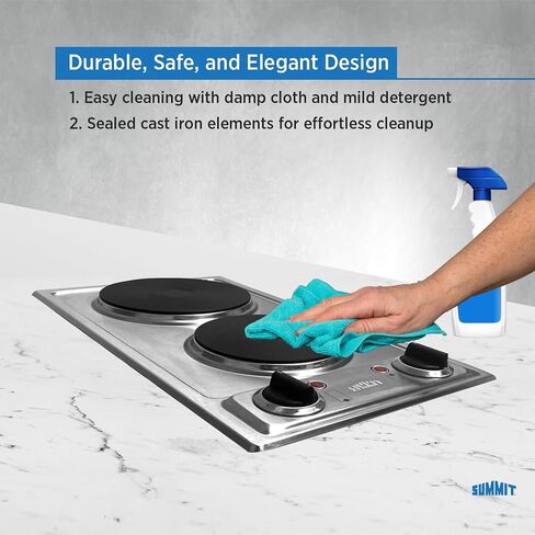 Summit CSD2B230 12"" Electric Cooktop with Two Solid Disk Elements Push-to-Turn Controls Indicator Lights and ADA Compliant Design in Stainless Steel in Saudi Arabia