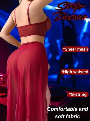 Kaei&Shi High Slit Sexy Lingerie For Women,Sheer Mesh Corset & Pearl Skirt Set,3 Piece Boudoir Outfits Exotic Dancewear in Saudi Arabia