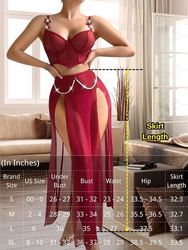 Kaei&Shi High Slit Sexy Lingerie For Women,Sheer Mesh Corset & Pearl Skirt Set,3 Piece Boudoir Outfits Exotic Dancewear in Saudi Arabia