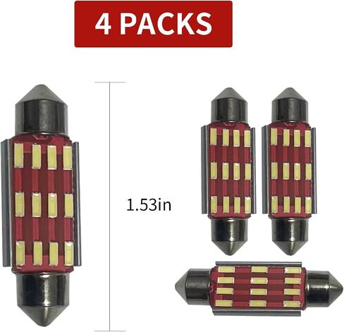 1 Pack 4 Pcs 6418 Led Bulb 4014 1.53in Led Dome Light,12v 7000k 4014 Led Dome Light Bulb,Used For Car(White 4 pcs) in Saudi Arabia