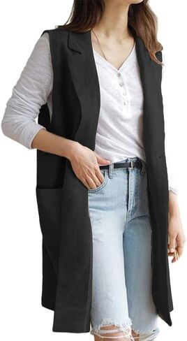 IDEALSANXUN Womens Long Linen Vest Tops Casual Spring Summer Lightweight Jackets in Saudi Arabia
