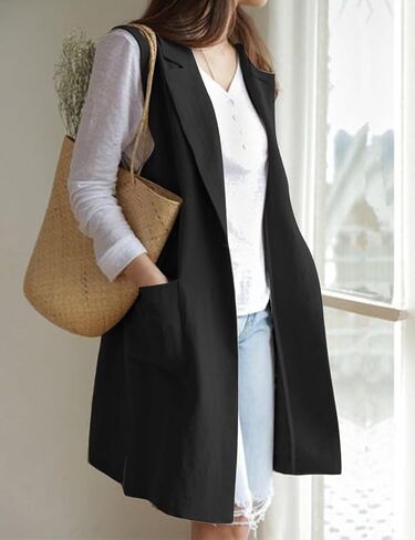 IDEALSANXUN Womens Long Linen Vest Tops Casual Spring Summer Lightweight Jackets in Saudi Arabia