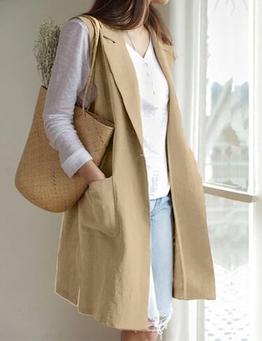 IDEALSANXUN Womens Long Linen Vest Tops Casual Spring Summer Lightweight Jackets in Saudi Arabia