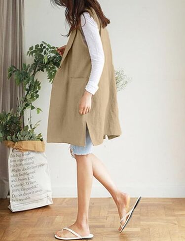 IDEALSANXUN Womens Long Linen Vest Tops Casual Spring Summer Lightweight Jackets in Saudi Arabia