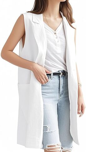 IDEALSANXUN Womens Long Linen Vest Tops Casual Spring Summer Lightweight Jackets in Saudi Arabia