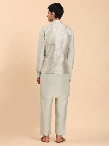 Mens Indian Traditional Cotton Kurta Set With Jacquard Silk Jacket (Waistcoat) For Men (C-117) in Saudi Arabia