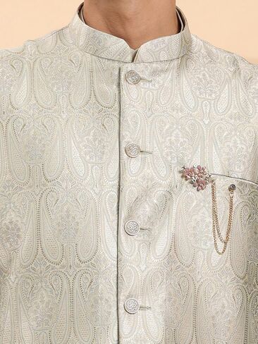 Mens Indian Traditional Cotton Kurta Set With Jacquard Silk Jacket (Waistcoat) For Men (C-117) in Saudi Arabia