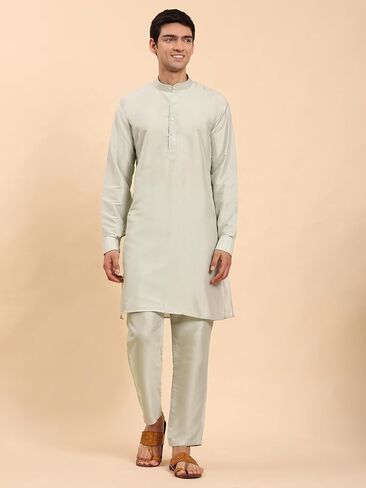 Mens Indian Traditional Cotton Kurta Set With Jacquard Silk Jacket (Waistcoat) For Men (C-117) in Saudi Arabia