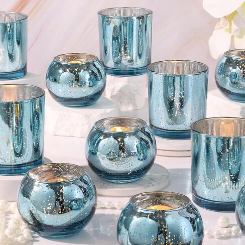 20 Pcs Assorted Gold Votive Candle Holders Bulk, Larger Size Mercury Glass Votives with Round Candle Holder for Wedding Decorations, Tealight Candle Holder for Gold Party Table Centerpieces in Saudi Arabia
