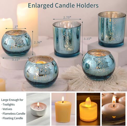 20 Pcs Assorted Gold Votive Candle Holders Bulk, Larger Size Mercury Glass Votives with Round Candle Holder for Wedding Decorations, Tealight Candle Holder for Gold Party Table Centerpieces in Saudi Arabia