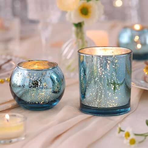 20 Pcs Assorted Gold Votive Candle Holders Bulk, Larger Size Mercury Glass Votives with Round Candle Holder for Wedding Decorations, Tealight Candle Holder for Gold Party Table Centerpieces in Saudi Arabia