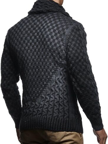 Leif Nelson Chebran Men's Knitted Winter-Pullover with Shawl Collar-Sweater with Geometric Pattern-Hoodie-Sweatshirt Slim Fit Long Sleeve LN5255 Red Black Large in Saudi Arabia