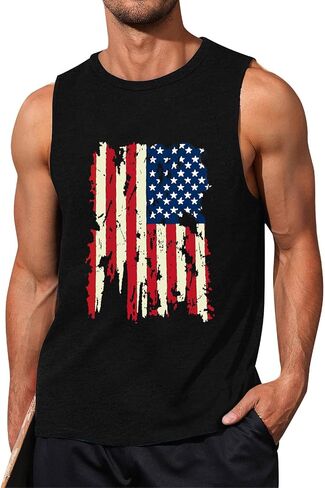 Mens American Flag Tank Top Sleeveless 4th of July Independence Day Tops in Saudi Arabia