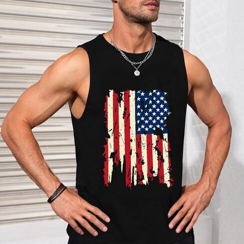 Mens American Flag Tank Top Sleeveless 4th of July Independence Day Tops in Saudi Arabia