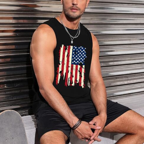 Mens American Flag Tank Top Sleeveless 4th of July Independence Day Tops in Saudi Arabia