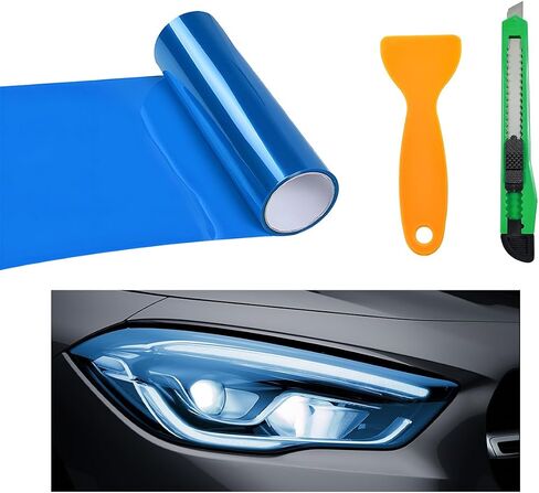 Car Light Tint Film, 46.8" × 11.8" Extra-Wide Waterproof Headlight Taillight Tint Wrap Roll, Self Adhesive Film Sticker Sheet for Car Headlight Tail Lights with Squeegee+Cutter (Matte Black) in Saudi Arabia