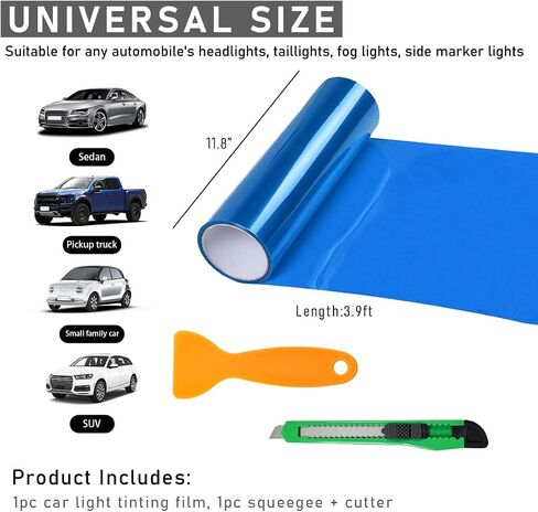 Car Light Tint Film, 46.8" × 11.8" Extra-Wide Waterproof Headlight Taillight Tint Wrap Roll, Self Adhesive Film Sticker Sheet for Car Headlight Tail Lights with Squeegee+Cutter (Matte Black) in Saudi Arabia